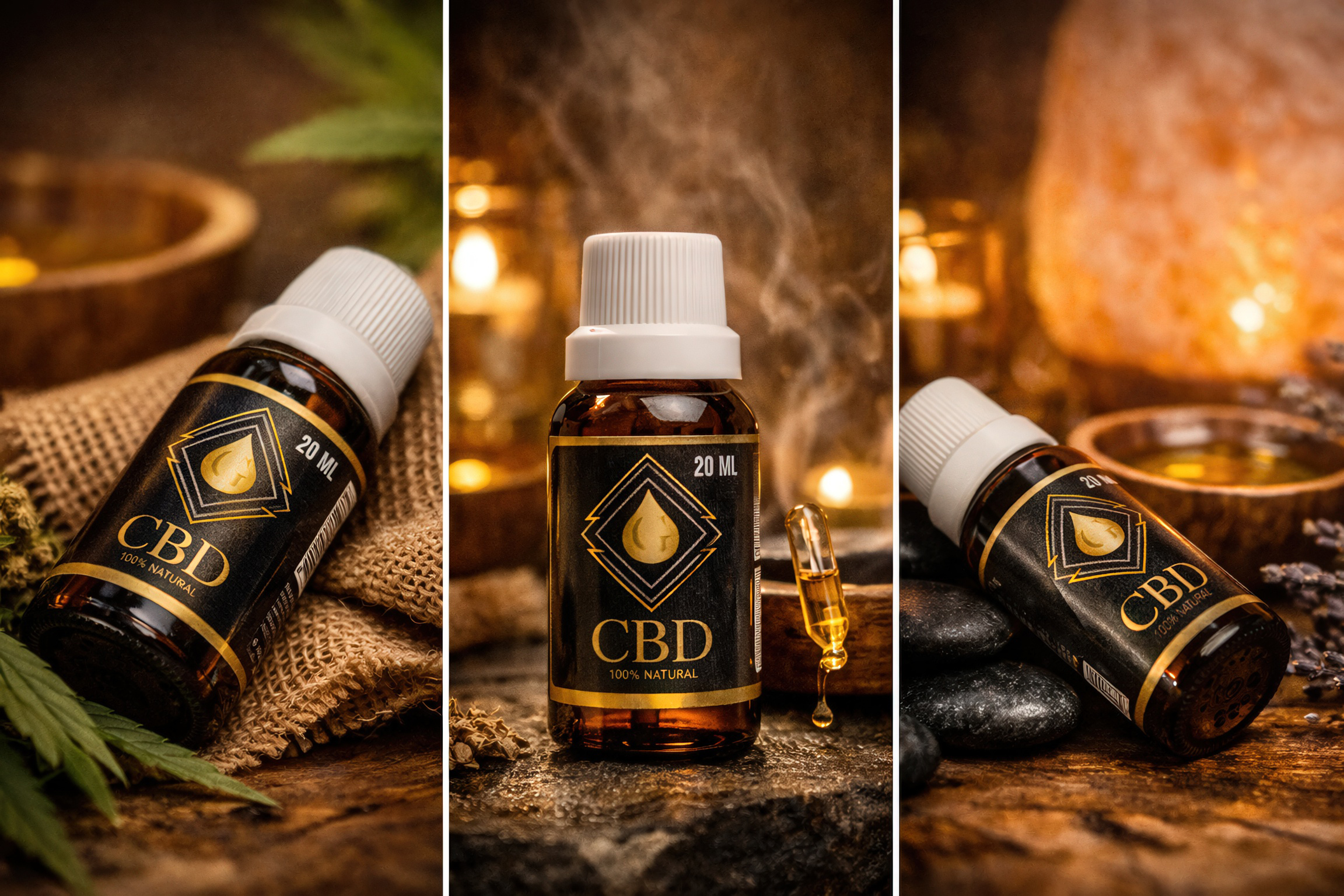 Frasco de CBD 100% natural fotografiado en ambientaciones cálidas y editoriales que comunican bienestar y autenticidad. Frasco de CBD 100% natural fotografiado en ambientaciones cálidas y editoriales que comunican bienestar y autenticidad.