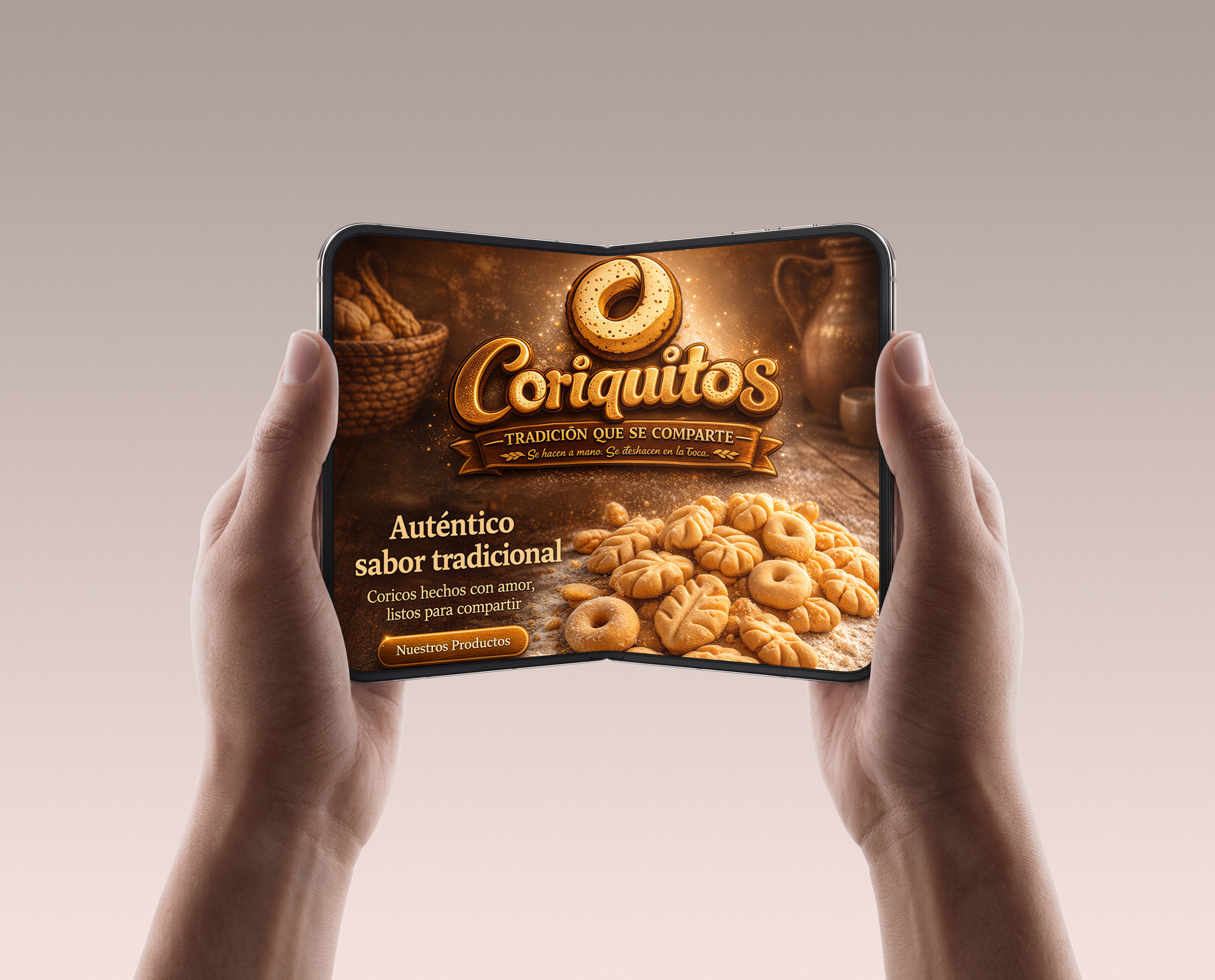 Mockup de doble pantalla con el logotipo de Coriquitos, coricos artesanales de Guasave, Sinaloa, por FOTOLIVE
