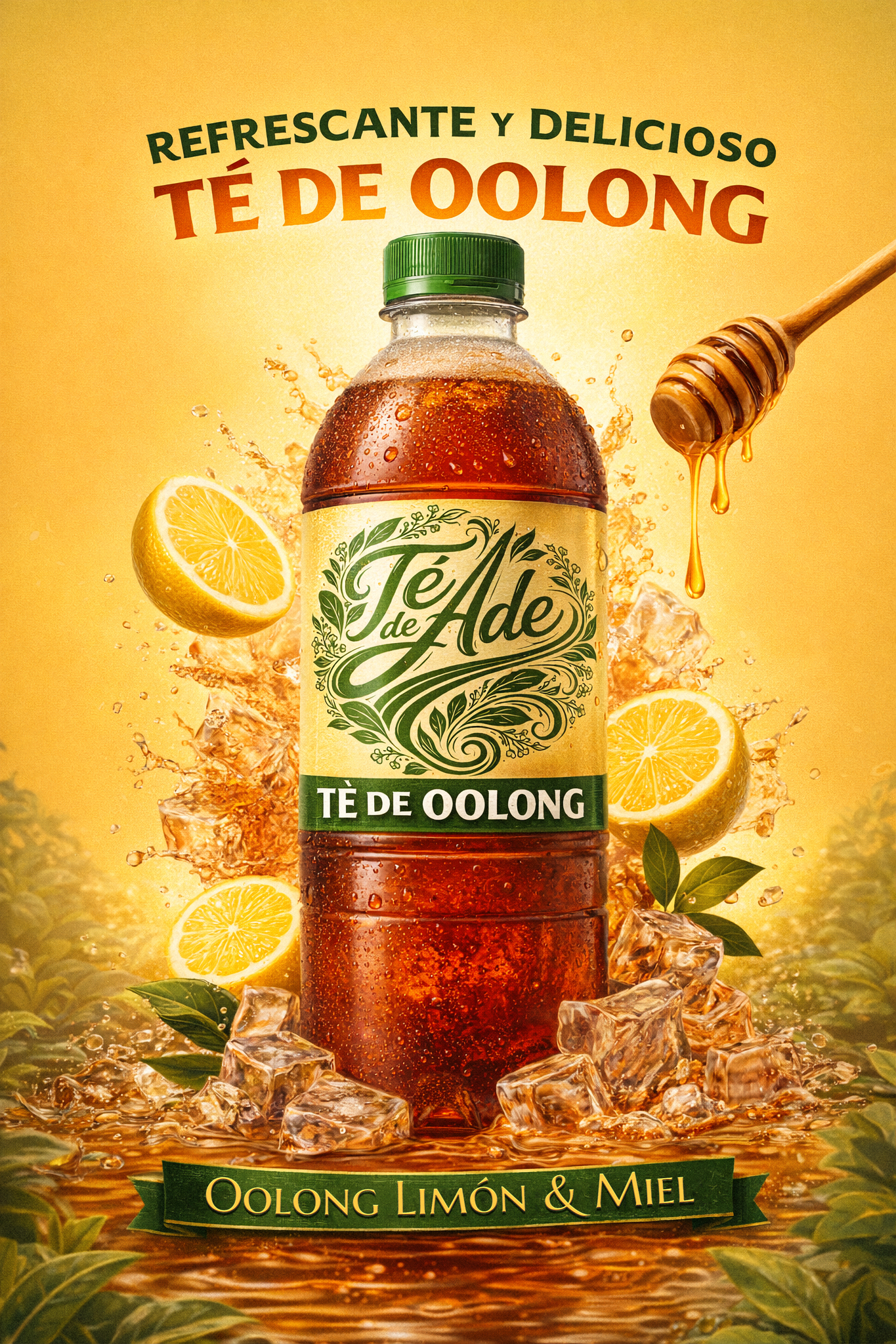 Cartel publicitario de Té de Ade, té Oolong con limón, diseñado y fotografiado por FOTOLIVE