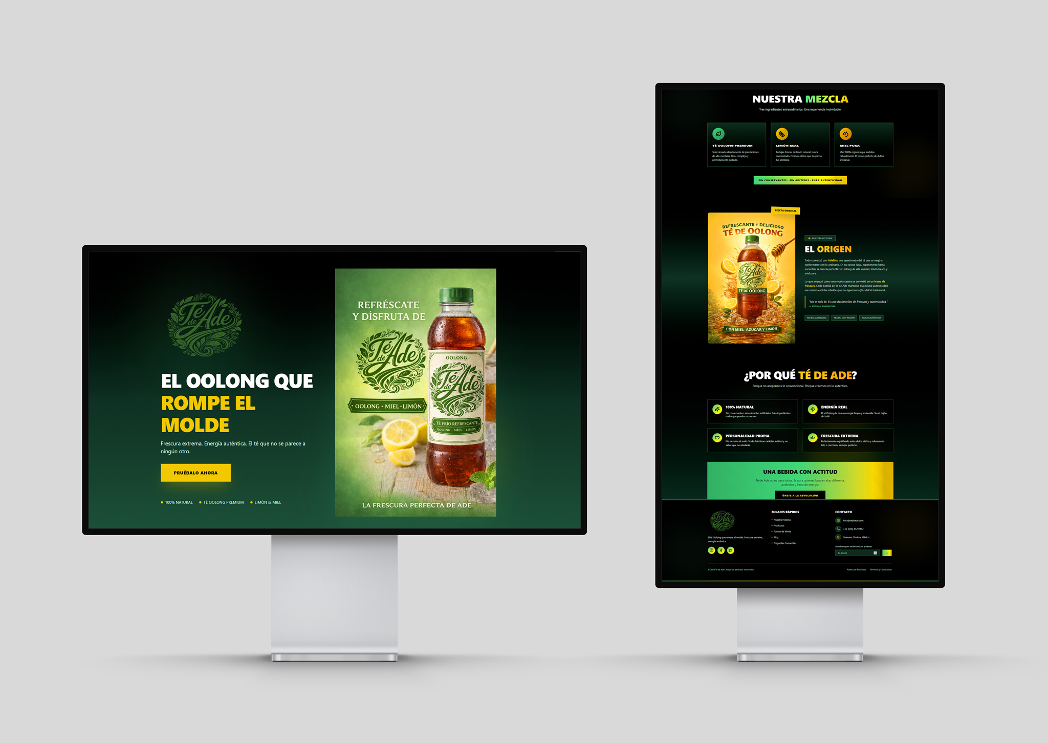 Sitio web responsivo de Té de Ade en escritorio, diseñado por FOTOLIVE